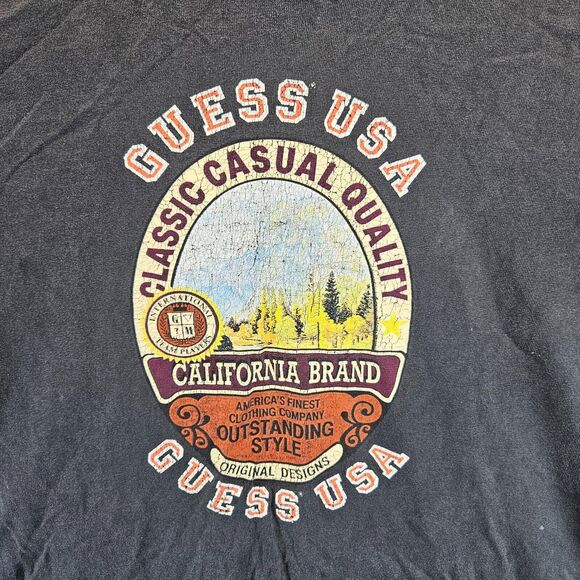 Vintage‎ Guess USA T-Shirt Men Size Large Black Graphic Tee Short Sleeve - Picture 2 of 9